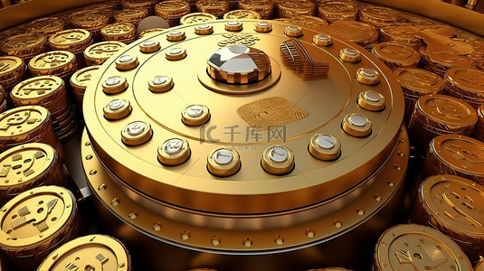 金币围绕着保险箱，这是财务安全和储蓄的例证
