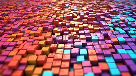 背景墙粉色背景图片_充满活力的多孔砖下降到彩色地板 3D 渲染