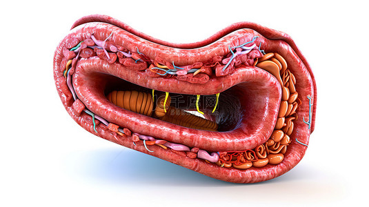 人体器官插图背景图片_包含剪切路径的肠道 3D 插图