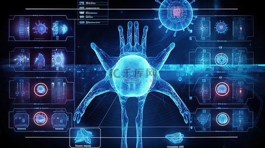 免疫系统背景图片_用于病毒扫描和医疗检查的创新屏幕未来插画