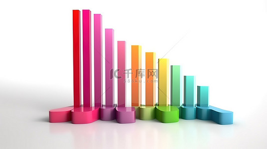 柱形数据图表背景图片_信息图表纸元素的 3D 渲染，具有白色背景上的彩色柱平面图表