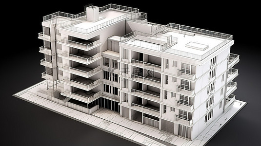孤立的 3D 公寓模型剖面图