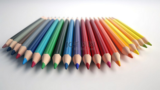 白色背景展示彩色铅笔的 3D 解释