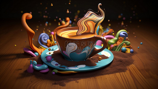 棕色海报背景图片_咖啡饮品棕色杯子卡通
