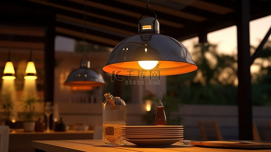户外露营酒吧背景图片_3D 灯设计照明的户外厨房
