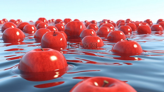 漂浮色叶子背景图片_悬浮在 3d 空间中的红苹果