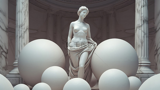 柏林博物馆岛背景图片_三维超现实主义米洛维纳斯被球体包围