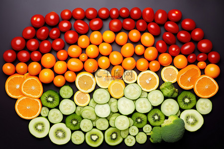 西红柿背景图片_彩虹般的蔬菜和水果，包括西红柿橙子和胡萝卜