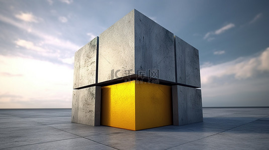 抽象黑暗背景图片_灰色和黄色色调混凝土结构的 3D 渲染
