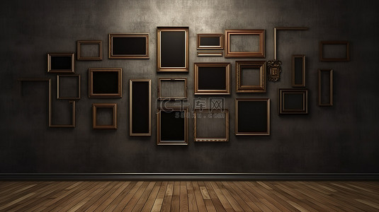 室内光影背景图片_带空白相框的墙的 3d 渲染