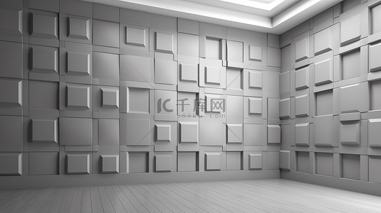 3d 渲染角落房间墙上现代灰色面板条图案的纹理