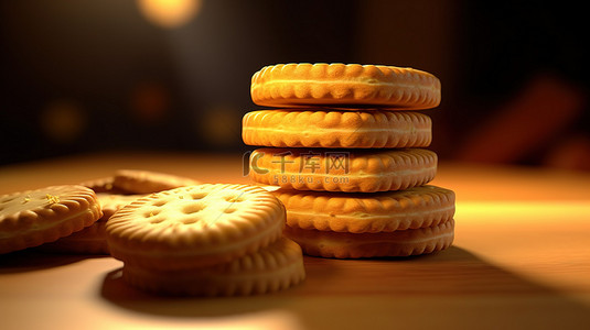 橙色纸张背景图片_美味黄油饼干的 3d 渲染