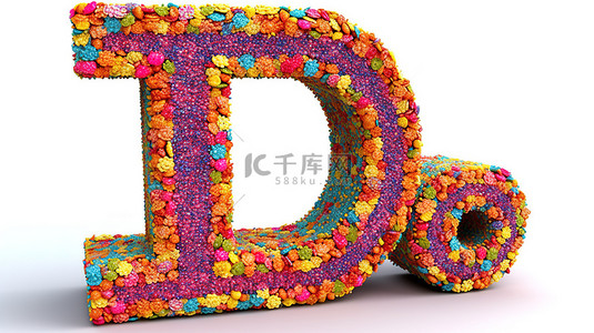 彩虹色调彩色洒生日字母的 3D 插图