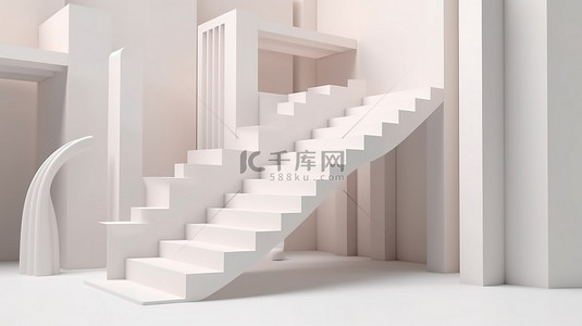 在白色工作室背景上登上舞台的 3d 极简主义楼梯，用于颁奖典礼
