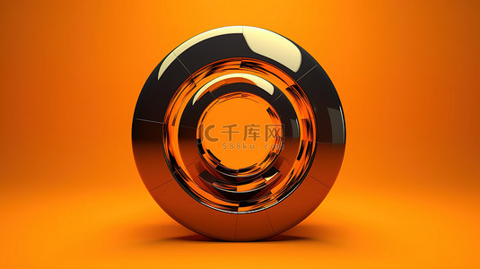 充满活力的橙色背景上的全景能量标志 3D 渲染