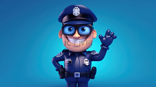 执勤警察的搞笑 3D 卡通