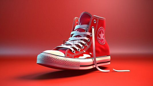 红色跑鞋背景图片_充满活力的红色帆布运动鞋，高底男女皆宜的 3D 设计