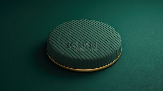 深绿色 3D 渲染中最小产品讲台的顶视图，具有纺织背景和平躺