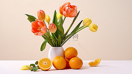 橙色花朵背景图片_橙色花朵郁金香水果橙色的布置