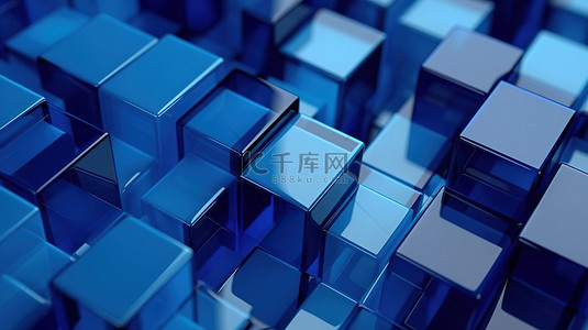 水流元素背景图片_3d 渲染的简约抽象图案中的蓝色玻璃几何形状