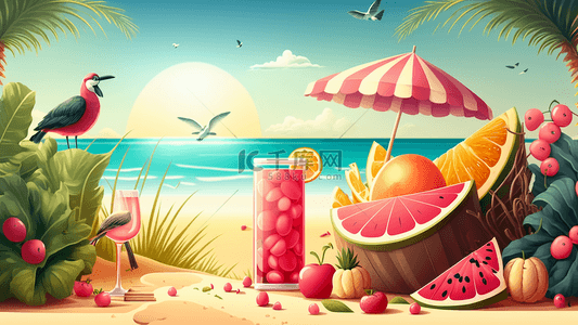 冰淇淋卡通背景背景图片_夏天海边度假卡通背景