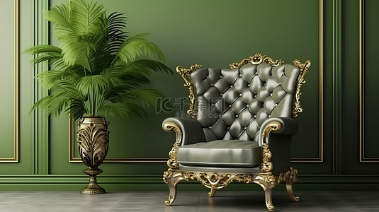 古典风格室内样机中传统扶手椅的 3D 插图
