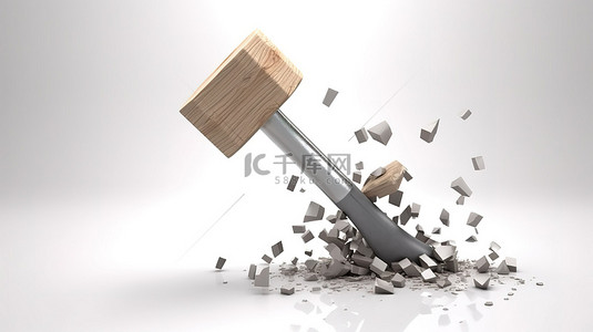 锤子施工背景图片_建筑概念 3d 渲染锤子在白色背景上敲击钉子