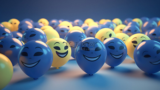 3D 渲染中的气球形社交媒体表情符号
