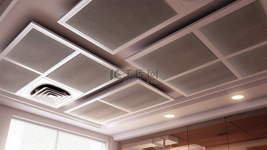 通背景背景图片_嵌入式天花板盒式空调的 3d 渲染