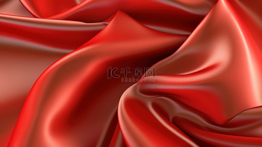 3d 渲染优雅红色缎布片在风中飘扬