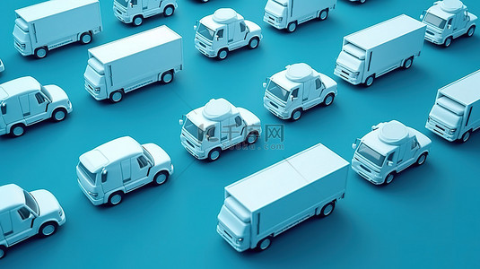 3d 渲染中蓝色表面上白色卡车的鸟瞰图
