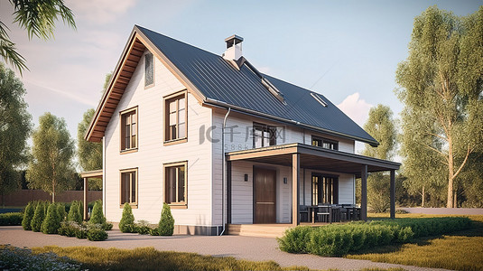 现代农村背景图片_以 3D 呈现的现代谷仓风格住宅