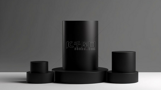 简约时尚黑色背景背景图片_时尚的黑色圆柱支架，用于在简约背景 3D 渲染上展示工作室产品