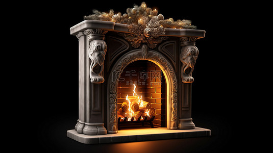 物品登记表背景图片_圣诞节壁炉图标的独立背景 3D 渲染