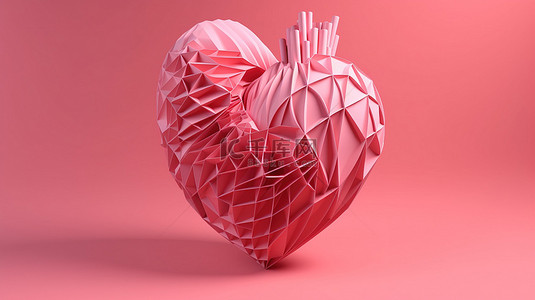 粉红色背景上由线条组成的心的 3D 渲染