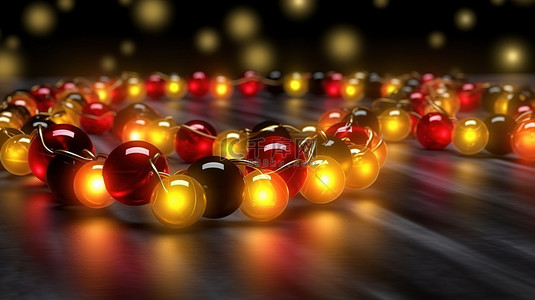 活动浅色背景背景图片_3d 渲染带有红色和黄色灯泡的节日圣诞花环的插图