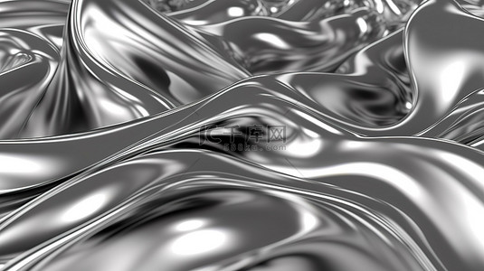 3D 渲染中的金属背景，具有位移表面反射纹理和从波浪形状发出的随机挤压
