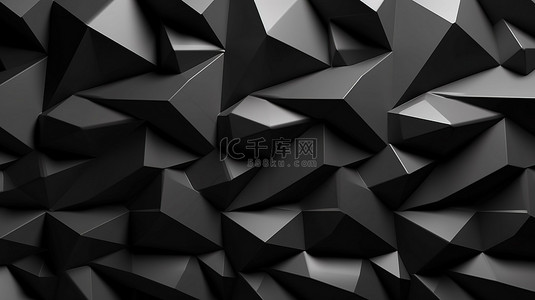 黑色几何设计中低聚墙背景的 3d 渲染