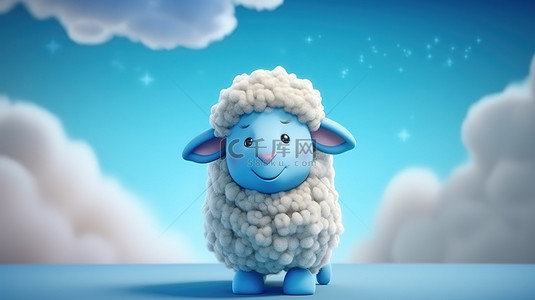 卡通烤羊肉背景图片_以 3D 可爱卡通羊和蓝云呈现的伊斯兰庆祝活动的创意概念设计