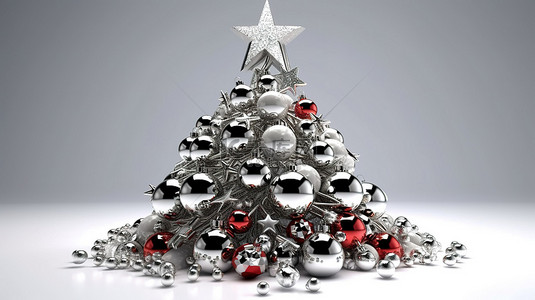 金色图形背景图片_银星和装饰品 3d 树圣诞快乐标志