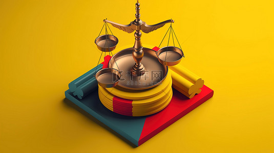哥伦比亚信息图表和社交媒体内容法律体系的 3D 渲染