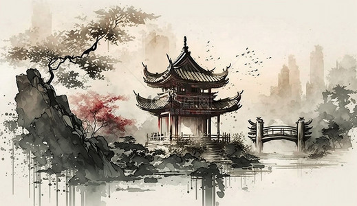 梅花框背景图片_中国风建筑浅色背景