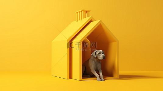 黄色背景展示了狗屋的 3D 渲染