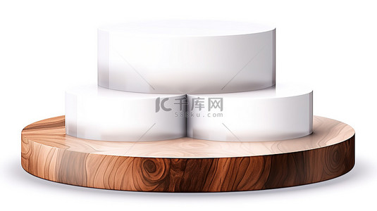 霓虹球背景图片_白色背景下的当代 3D 木制讲台和球体模型