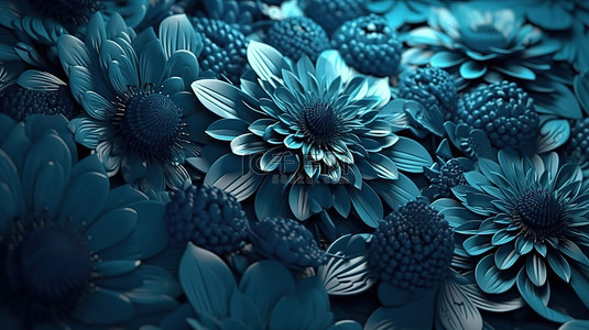 装饰花纹花纹背景图片_美丽的插花增强了蓝色抽象渲染