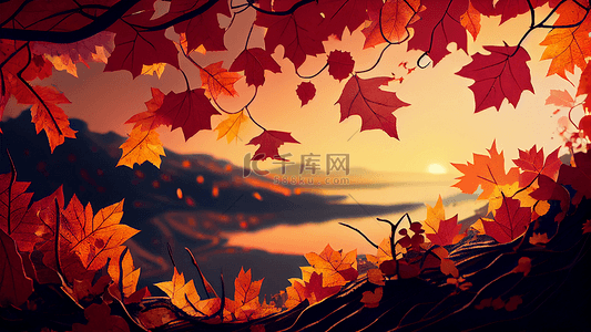 秋天落叶群山背景