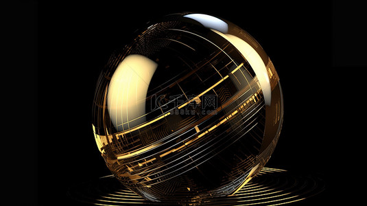 半球背景背景图片_金色和黑色旋转玻璃半球大数据概念的未来派几何背景