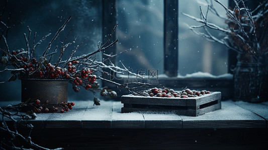 雪天梨花背景图片_寒冷冬天室内植物背景