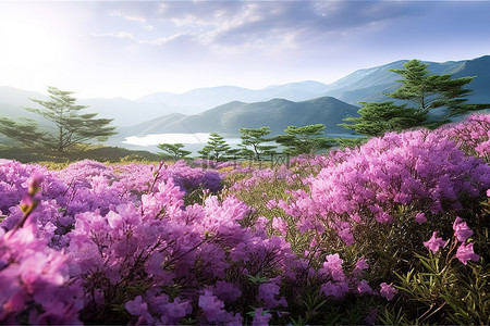 田野里的野生紫色花朵