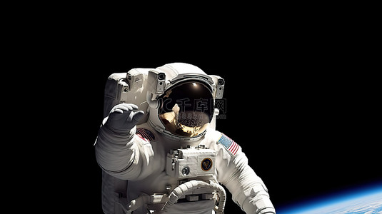 宇航员在开放太空行走 3D 渲染上竖起大拇指